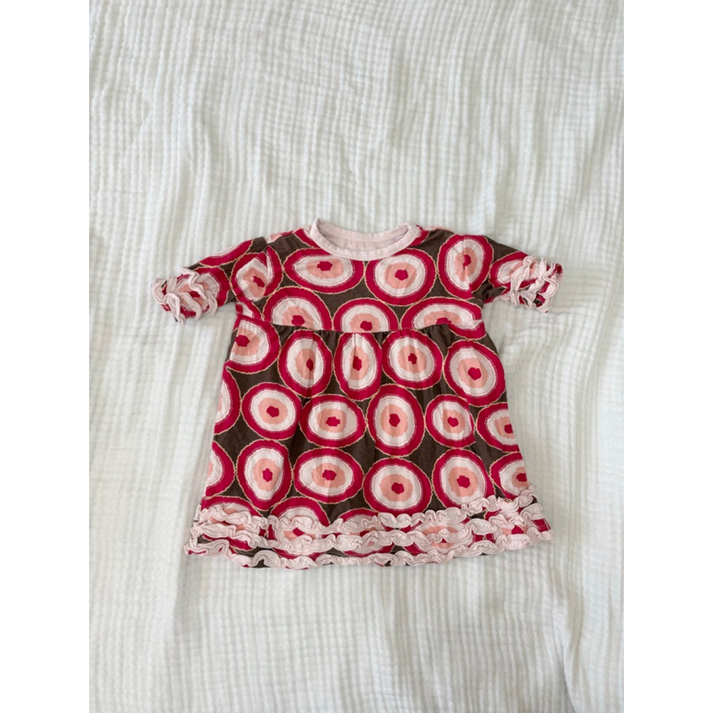 Girls KicKee Pants Bamboo Casual Dress 3T Brown Pink Ruffle Geode
